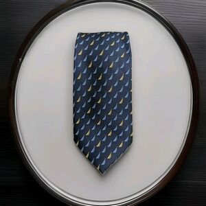 Nautica Men's‎ Silk Necktie J Class Allover Classic Small Sailboats Blue Yellow
